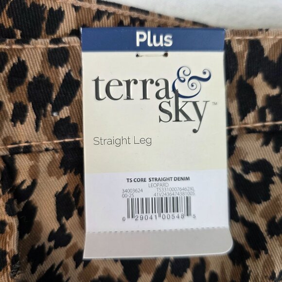 Terra & Sky Womens Plus Size 22W Core Straight Leg Leopard Print Jeans - Picture 3 of 9